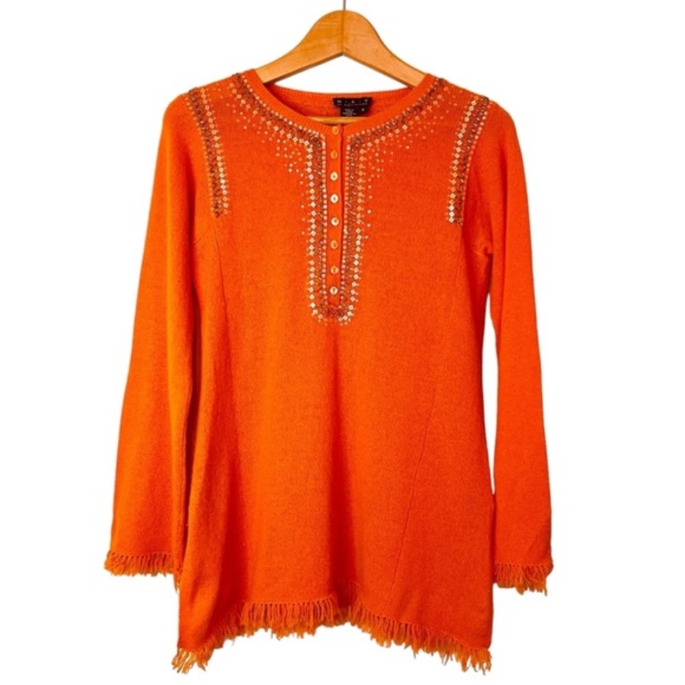 M A G by Magaschoni 100 Cashmere Long Sleeve Tunic Style Sweater Womens Size S